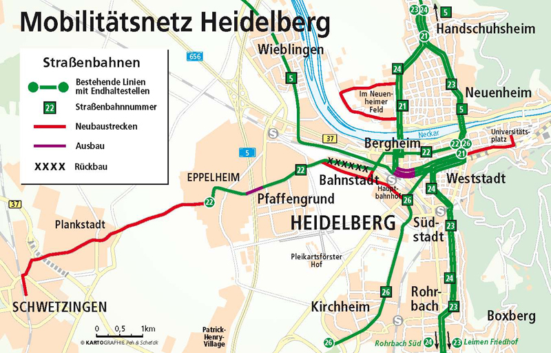 Deutlich vorteilhafter: Linie 26 Kirchheim über die Bahnstadt